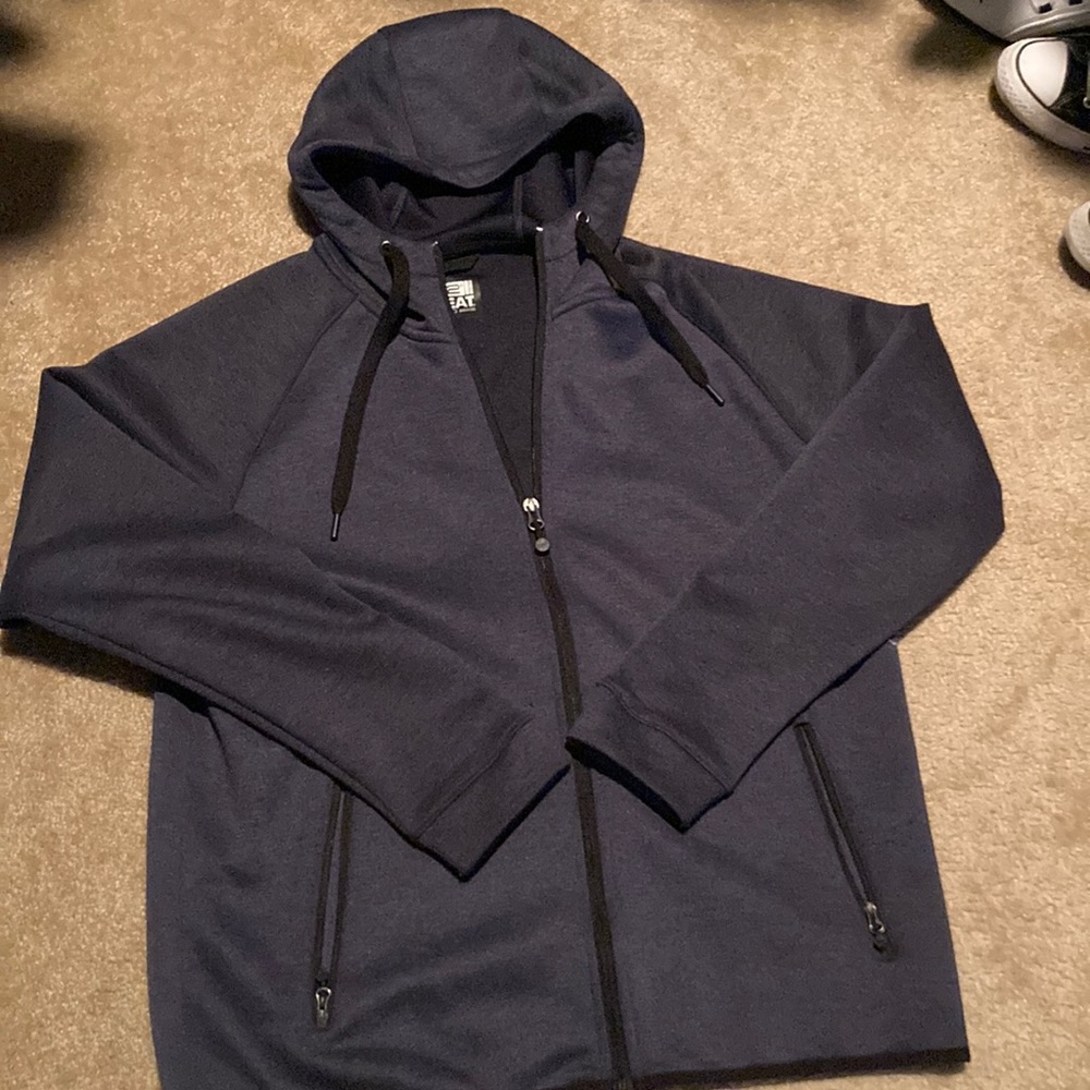 Mens blue zip up hooded sweatshirt- medium